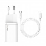 Зарядка Baseus Super Si Quick Charger 1C 25W EU Sets White (With Mini White Cable Type-C to Type-C 3A 1m White) (TZCCSUP-L02)