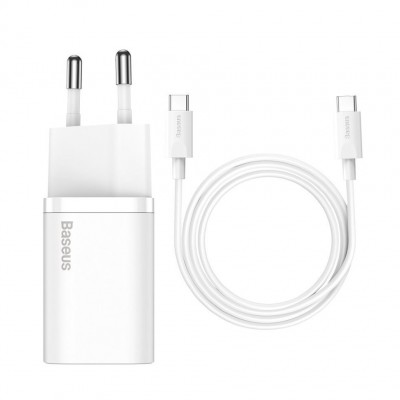 Зарядка Baseus Super Si Quick Charger 1C 25W EU Sets White (With Mini White Cable Type-C to Type-C 3A 1m White) (TZCCSUP-L02) Зарядка Baseus Super Si Quick Charger 1C 25W EU Sets White (With Mini White Cable Type-C to Type-C 3A 1m White) (TZCCSUP-L02)
