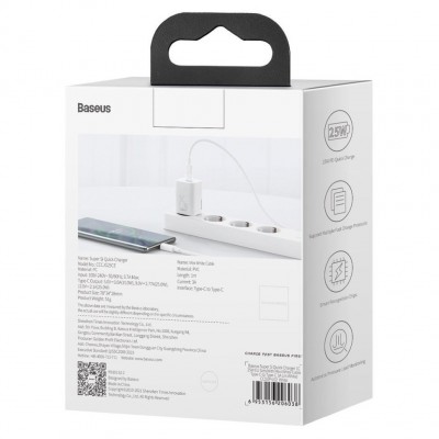 Зарядка Baseus Super Si Quick Charger 1C 25W EU Sets White (With Mini White Cable Type-C to Type-C 3A 1m White) (TZCCSUP-L02) Зарядка Baseus Super Si Quick Charger 1C 25W EU Sets White (With Mini White Cable Type-C to Type-C 3A 1m White) (TZCCSUP-L02)