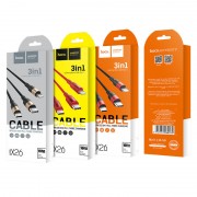 Кабель hoco X26 Xpress Lightning+Micro-USB+Type-C - Черно/Красный