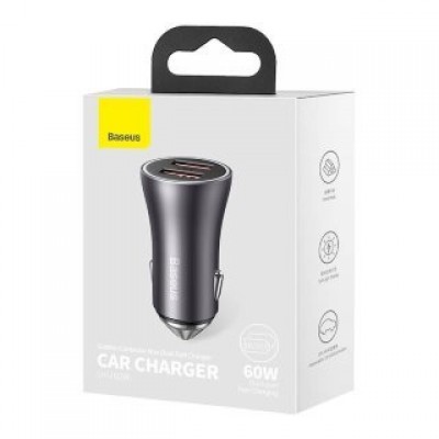 Автомобильное ЗУ Baseus Golden Contactor Max Dual Fast Charger Car Charger U+U 60W - Dark Gray (CGJM000013) Автомобильное ЗУ Baseus Golden Contactor Max Dual Fast Charger Car Charger U+U 60W - Dark Gray (CGJM000013)