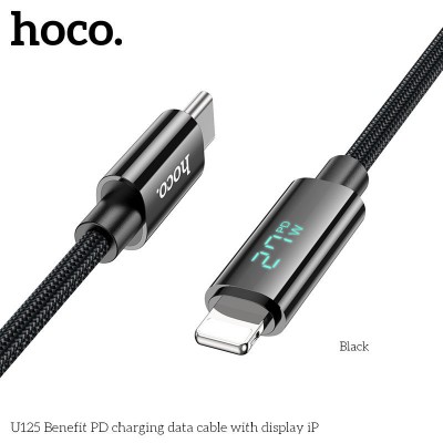Кабель Hoco U125 Benefit PD charging data cable with Display (T.C to IP) - Black Кабель Hoco U125 Benefit PD charging data cable with Display (T.C to IP) - Black