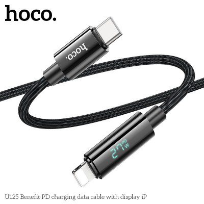 Кабель Hoco U125 Benefit PD charging data cable with Display (T.C to IP) - Black Кабель Hoco U125 Benefit PD charging data cable with Display (T.C to IP) - Black