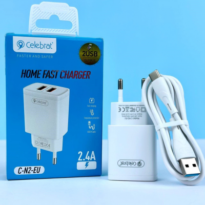 Зарядка Celebrat C-N2 EU 2.4A Home Fast Charger for Type-c - White Зарядка Celebrat C-N2 EU 2.4A Home Fast Charger for Type-c - White