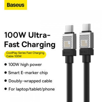 Кабель BASEUS CAKW000301 coolplay series fast charging cable type-c o type-c 100W 2m - Черный Кабель BASEUS CAKW000301 coolplay series fast charging cable type-c o type-c 100W 2m - Черный