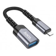 Переходник Hoco UA24 IP male to USB female 2.0 converter - Металлический серый