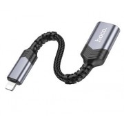 Переходник Hoco UA24 IP male to USB female 2.0 converter - Металлический серый