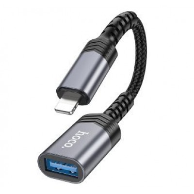 Переходник Hoco UA24 IP male to USB female 2.0 converter - Металлический серый Переходник Hoco UA24 IP male to USB female 2.0 converter - Металлический серый