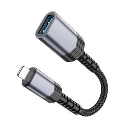 Переходник Hoco UA24 IP male to USB female 2.0 converter - Металлический серый Переходник Hoco UA24 IP male to USB female 2.0 converter - Металлический серый