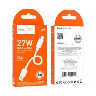 Кабель Hoco X96 Hyper 27W charging data cable Type-c (L=0.25m) - Белый Кабель Hoco X96 Hyper 27W charging data cable Type-c (L=0.25m) - Белый
