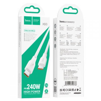 Кабель Hoco X93 Force 240W fast charging data cable Type-c to Type-c (L=1M) - Белый Кабель Hoco X93 Force 240W fast charging data cable Type-c to Type-c (L=1M) - Белый