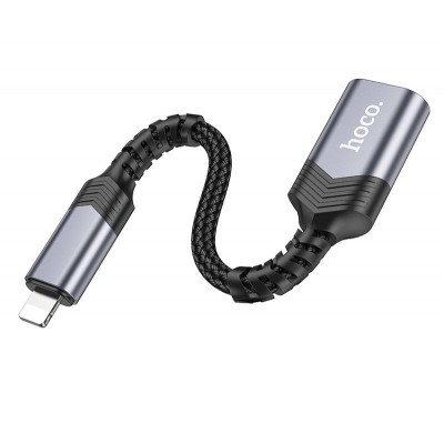 Переходник Hoco UA24 IP male to USB female 2.0 converter - Металлический серый Переходник Hoco UA24 IP male to USB female 2.0 converter - Металлический серый