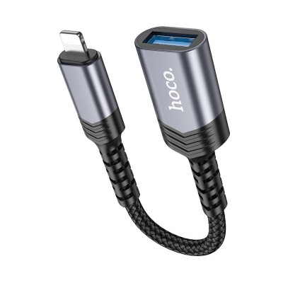 Переходник Hoco UA24 IP male to USB female 2.0 converter - Металлический серый Переходник Hoco UA24 IP male to USB female 2.0 converter - Металлический серый