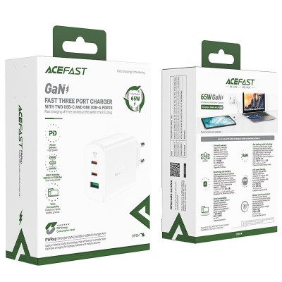 Сетевой адаптер ACEFAST A41 PD65W GaN (2C+A) - White Сетевой адаптер ACEFAST A41 PD65W GaN (2C+A) - White
