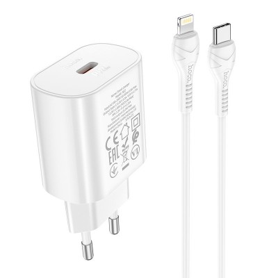 Зарядка hoco N22 Jetta PD25W charger set (Type-C to iP) (EU) - White Зарядка hoco N22 Jetta PD25W charger set (Type-C to iP) (EU) - White