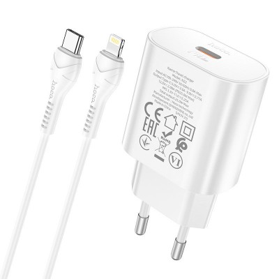 Зарядка hoco N22 Jetta PD25W charger set (Type-C to iP) (EU) - White Зарядка hoco N22 Jetta PD25W charger set (Type-C to iP) (EU) - White