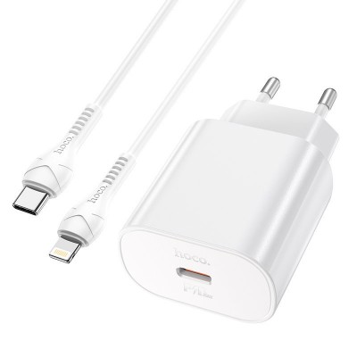 Зарядка hoco N22 Jetta PD25W charger set (Type-C to iP) (EU) - White Зарядка hoco N22 Jetta PD25W charger set (Type-C to iP) (EU) - White
