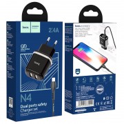 Сетевой адаптер hoco N4 Aspiring dual port charger set (for Lightning) (EU) - Black