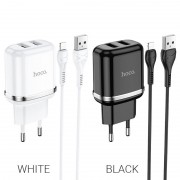 Сетевой адаптер hoco N4 Aspiring dual port charger set (for Lightning) (EU) - Black