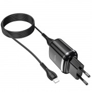 Сетевой адаптер hoco N4 Aspiring dual port charger set (for Lightning) (EU) - Black