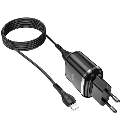 Сетевой адаптер hoco N4 Aspiring dual port charger set (for Lightning) (EU) - Black Сетевой адаптер hoco N4 Aspiring dual port charger set (for Lightning) (EU) - Black