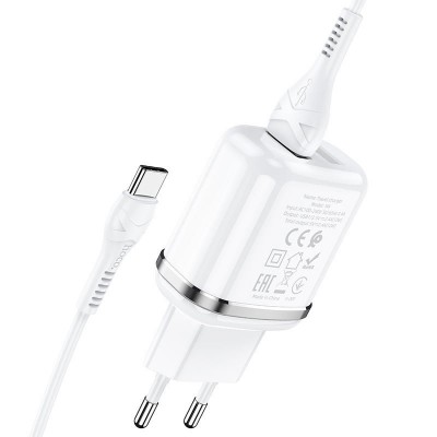 Сетевой адаптер hoco N4 Aspiring dual port charger set (for Type-C) (EU) - White Сетевой адаптер hoco N4 Aspiring dual port charger set (for Type-C) (EU) - White