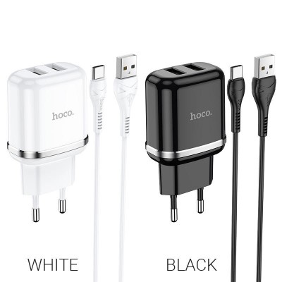Сетевой адаптер hoco N4 Aspiring dual port charger set (for Type-C) (EU) - White Сетевой адаптер hoco N4 Aspiring dual port charger set (for Type-C) (EU) - White