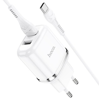 Сетевой адаптер hoco N4 Aspiring dual port charger set (for Type-C) (EU) - White Сетевой адаптер hoco N4 Aspiring dual port charger set (for Type-C) (EU) - White