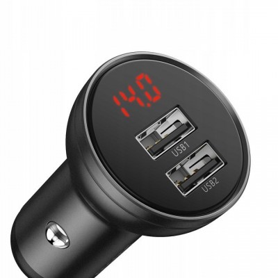 Автомобильное зарядное устройство Baseus Digital Display Dual USB 4.8A Car Charger 24W (CCBX-0G) - Grey Автомобильное зарядное устройство Baseus Digital Display Dual USB 4.8A Car Charger 24W (CCBX-0G) - Grey