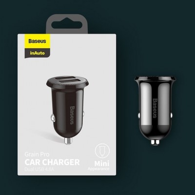 Автомобильное зарядное устройство Baseus Grain Pro Car Charger (Dual USB 4.8A ) (CCALLP-01) - Black Автомобильное зарядное устройство Baseus Grain Pro Car Charger (Dual USB 4.8A ) (CCALLP-01) - Black