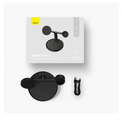 Беспроводная зарядка Baseus Swan 3 in 1 Wireless Magnetic Charging Bracket Baseus 20W Stand - Black (WXTE000101) Беспроводная зарядка Baseus Swan 3 in 1 Wireless Magnetic Charging Bracket Baseus 20W Stand - Black (WXTE000101)