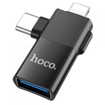 Кабель Hoco UA17 IP male/Type-c male to USB female (Two-in-one) adapter - Черный Кабель Hoco UA17 IP male/Type-c male to USB female (Two-in-one) adapter - Черный