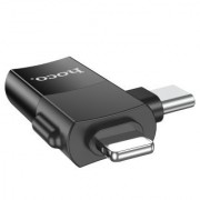 Кабель Hoco UA17 IP male/Type-c male to USB female (Two-in-one) adapter - Черный