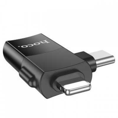 Кабель Hoco UA17 IP male/Type-c male to USB female (Two-in-one) adapter - Черный Кабель Hoco UA17 IP male/Type-c male to USB female (Two-in-one) adapter - Черный