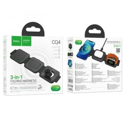 Беспроводная зарядка Hoco CQ4 unique 3-in-1 folding magnetic wireless fast charger - Черный Беспроводная зарядка Hoco CQ4 unique 3-in-1 folding magnetic wireless fast charger - Черный