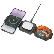 Беспроводная зарядка Hoco CQ4 unique 3-in-1 folding magnetic wireless fast charger - Черный