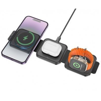 Беспроводная зарядка Hoco CQ4 unique 3-in-1 folding magnetic wireless fast charger - Черный Беспроводная зарядка Hoco CQ4 unique 3-in-1 folding magnetic wireless fast charger - Черный