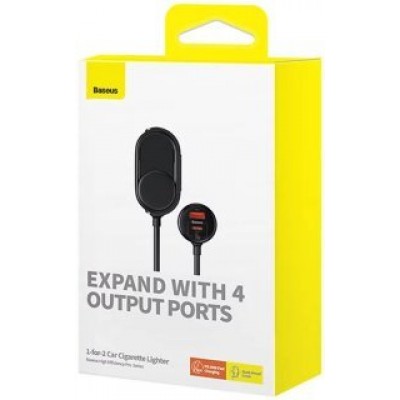 Автомобильное ЗУ Baseus High Efficiency Pro 1-for-2 Car Cigarette Lighter 30W (C00455300121-00) - Черный Автомобильное ЗУ Baseus High Efficiency Pro 1-for-2 Car Cigarette Lighter 30W (C00455300121-00) - Черный