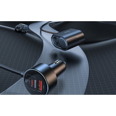 Автомобильное ЗУ Baseus High Efficiency Pro 1-for-2 Car Cigarette Lighter 30W (C00455300121-00) - Черный Автомобильное ЗУ Baseus High Efficiency Pro 1-for-2 Car Cigarette Lighter 30W (C00455300121-00) - Черный