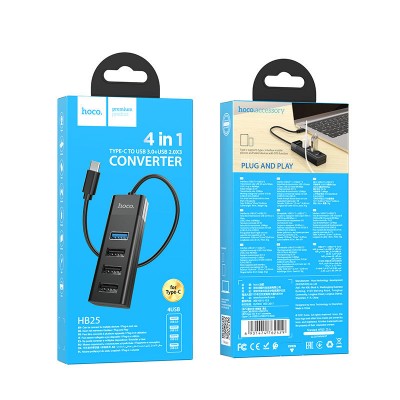 Хаб hoco HB25 Easy mix 4-in-1 converter (Type-C to USB3.0+USB2.0*3) - Black Хаб hoco HB25 Easy mix 4-in-1 converter (Type-C to USB3.0+USB2.0*3) - Black