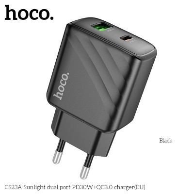 Сетевой адаптер Hoco CS23A Sunlight dual port PD30W+QC3.0 charger - Black Сетевой адаптер Hoco CS23A Sunlight dual port PD30W+QC3.0 charger - Black