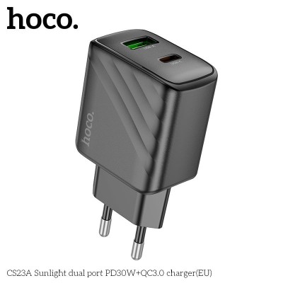 Сетевой адаптер Hoco CS23A Sunlight dual port PD30W+QC3.0 charger - Black Сетевой адаптер Hoco CS23A Sunlight dual port PD30W+QC3.0 charger - Black