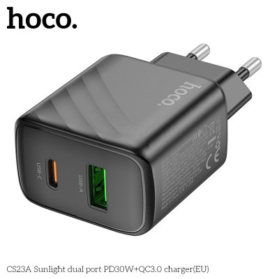 Сетевой адаптер Hoco CS23A Sunlight dual port PD30W+QC3.0 charger - Black Сетевой адаптер Hoco CS23A Sunlight dual port PD30W+QC3.0 charger - Black