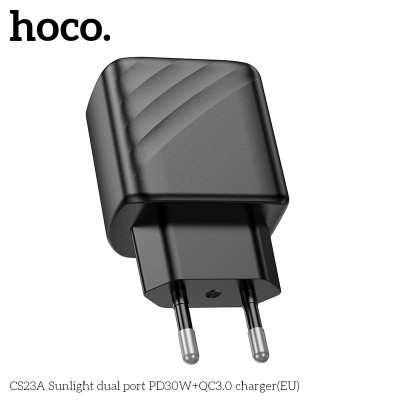 Сетевой адаптер Hoco CS23A Sunlight dual port PD30W+QC3.0 charger - Black Сетевой адаптер Hoco CS23A Sunlight dual port PD30W+QC3.0 charger - Black