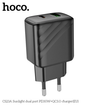 Сетевой адаптер Hoco CS23A Sunlight dual port PD30W+QC3.0 charger - Black Сетевой адаптер Hoco CS23A Sunlight dual port PD30W+QC3.0 charger - Black