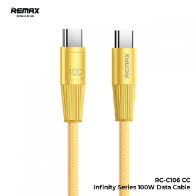 Кабель Remax Infinity series 100W zinc alloy braided fast charging data cable RC-C106 C-C - Gold Кабель Remax Infinity series 100W zinc alloy braided fast charging data cable RC-C106 C-C - Gold