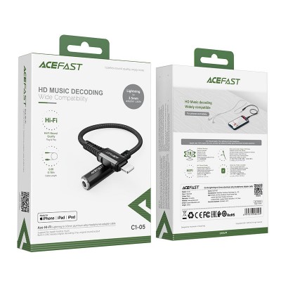 Аудиопереходник Acefast C1-05 Lightning to 3.5mm aluminum alloy headphones adapter cable - Black Аудиопереходник Acefast C1-05 Lightning to 3.5mm aluminum alloy headphones adapter cable - Black