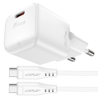 Зарядка ACEFAST A77 mini PD30W GaN USB + Кабель Type-C - White Зарядка ACEFAST A77 mini PD30W GaN USB + Кабель Type-C - White