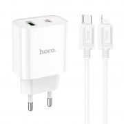 Зарядка Hoco C80A Plus Rapido PD20W+QC3.0 charger set(C to iP)(EU) - White