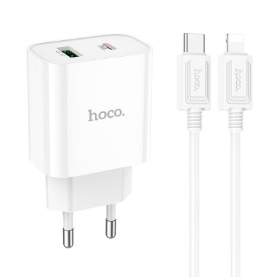 Зарядка Hoco C80A Plus Rapido PD20W+QC3.0 charger set(C to iP)(EU) - White Зарядка Hoco C80A Plus Rapido PD20W+QC3.0 charger set(C to iP)(EU) - White